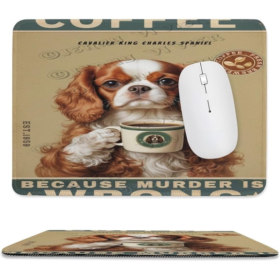 Cavalier King Charles Spaniel Dog Decor Coffee Mouse Pad 8x10 in, Premium Stitched Edge Computer Mousepad with Smooth Tracking Surface and Non-Slip Rubber Bottom, Cute Spaniel Puppy