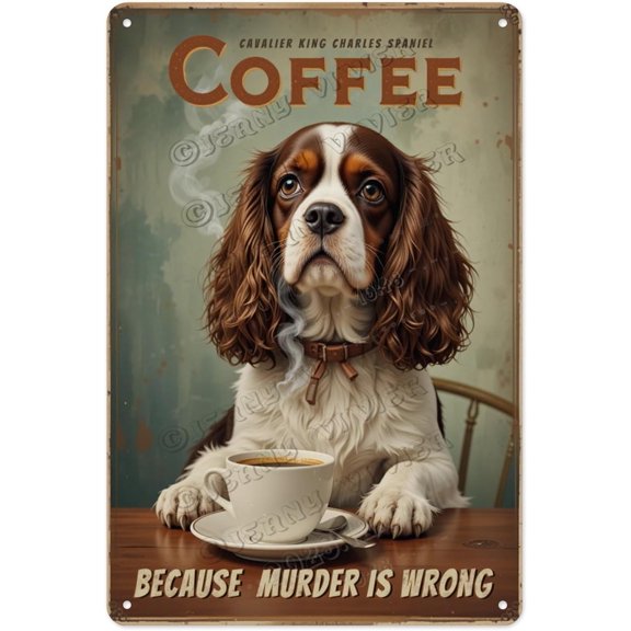 Cavalier King Charles Spaniel Dog Decor Coffee Vintage Aluminum Sign 12x16 Inches - Charming Dog Coffee Decor for Coffee Stations, Ideal for Home