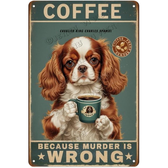 Cavalier King Charles Spaniel Dog Decor Coffee Vintage Aluminum Sign 12x16 Inches - Charming Dog Coffee Decor for Your Kitchen or Caf