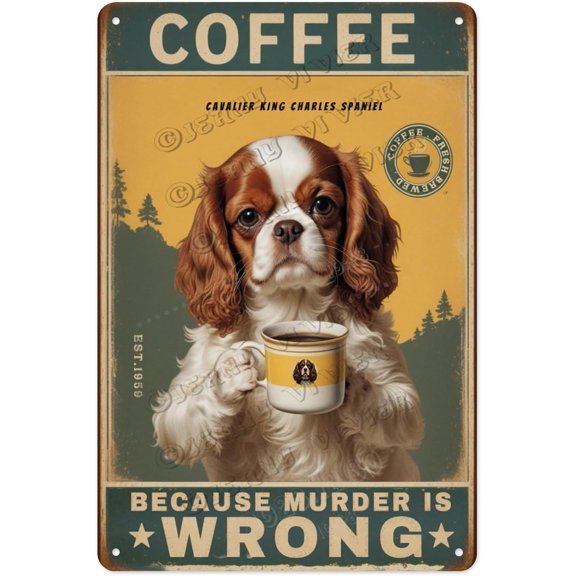 Cavalier King Charles Spaniel Dog Decor Coffee Vintage Aluminum Sign 12x16 Inches - Cute Coffee Sign for Dog Enthusiasts, Perfect for Your Kitchen or Dining Room