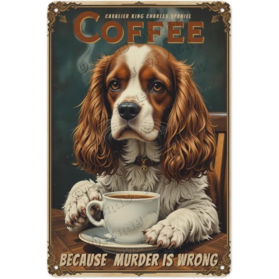 Cavalier King Charles Spaniel Dog Decor Coffee Vintage Aluminum Sign 12x16 Inches - Dog-Themed Coffee Sign for Your Kitchen or Caf, Farmhouse Style