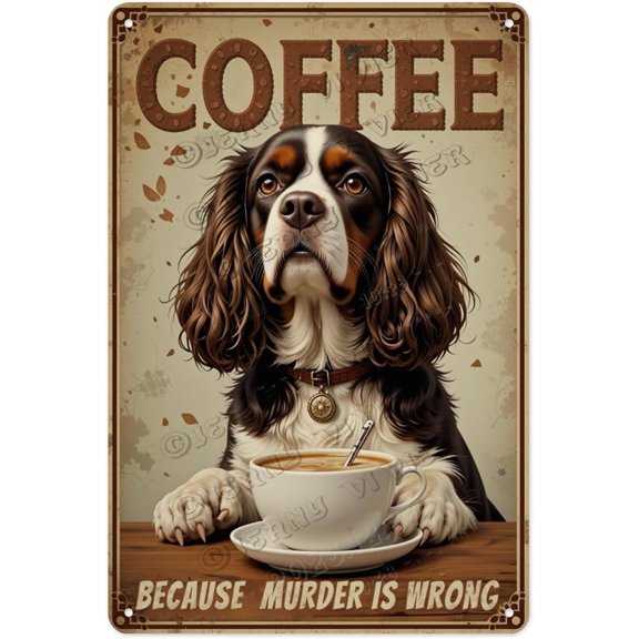 Cavalier King Charles Spaniel Dog Decor Coffee Vintage Aluminum Sign 12x16 Inches - Rustic Coffee Sign for Dog Lovers, Farmhouse Decor for Coffee Enthusiasts