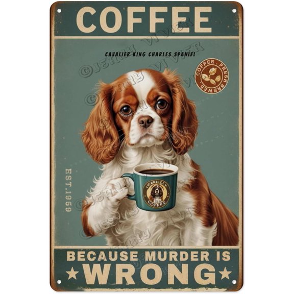 Cavalier King Charles Spaniel Dog Decor Coffee Vintage Aluminum Sign 12x16 Inches - Rustic Metal Coffee-Themed Dog Decor, Perfect for Dog Lovers Caf