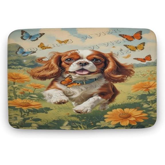 Cavalier King Charles Spaniel Dog Decor Garden Soft Microfiber Bath Rug, Plush Velvet Absorbent Non-Slip Bathroom Mat, Machine Washable, 16 x 24 in