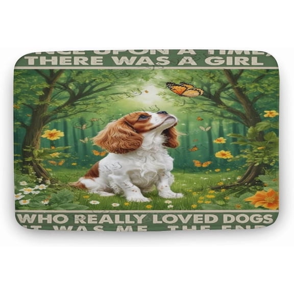 Cavalier King Charles Spaniel Dog Decor Spring Luxury Soft Microfiber Bath Rug, Velvet Plush Absorbent Non-Slip Bathroom Floor Mat for Kitchen Bedroom Bathroom, 16 x 24 in