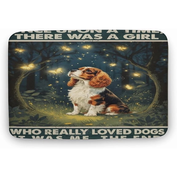 Cavalier King Charles Spaniel Dog Decor Spring Night Bath Rug, Soft Plush Microfiber Non-Slip Mat for Dog Lovers, Bedroom, Bathroom, or Office, 16x24 in