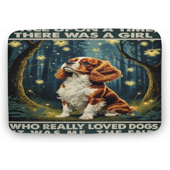 Cavalier King Charles Spaniel Dog Decor Spring Night Soft Microfiber Bath Rug, Plush Velvet Absorbent Non-Slip Bathroom Mat, Machine Washable, 16 x 24 in