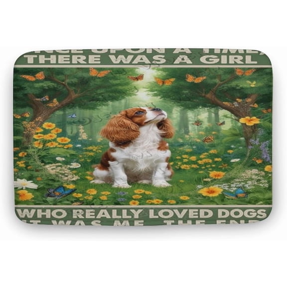 Cavalier King Charles Spaniel Dog Decor Spring Soft Microfiber Bath Rug, Plush Velvet Absorbent Non-Slip Bathroom Mat, Machine Washable, 16 x 24 in