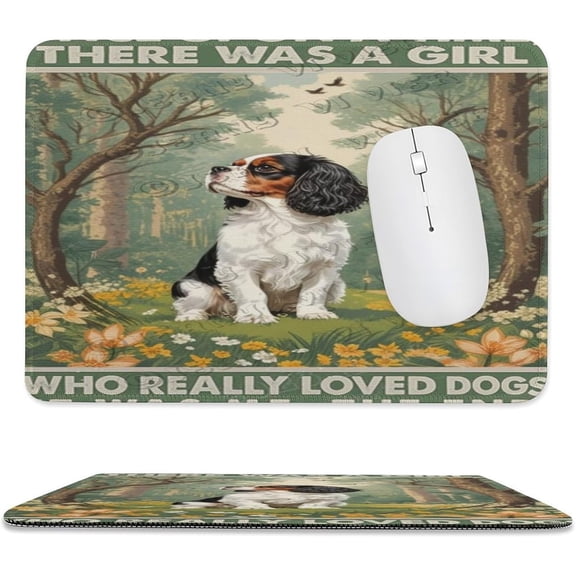 Cavalier King Charles Spaniel Dog Decor Spring Summer Mouse Pad 8x10 in with Stitched Edge, Non-Slip Rubber Base Desk Mouse Pad, Adorable Spaniel Puppy Scene Artwork for Computer Desk