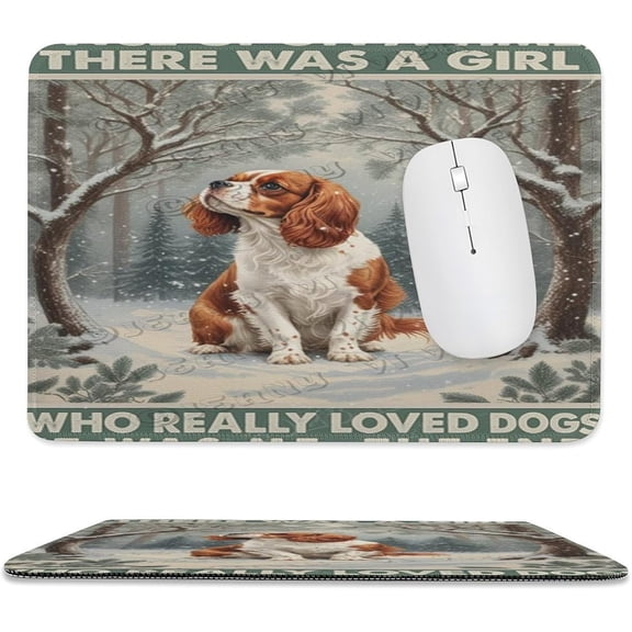 Cavalier King Charles Spaniel Dog Decor Spring Winter Mouse Pad 8x10 in with Stitched Edge, Non-Slip Rubber Base Desk Mouse Pad, Adorable Spaniel Puppy Artwork for Computer Desk