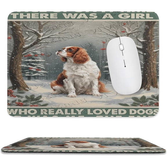 Cavalier King Charles Spaniel Dog Decor Spring Winter Mouse Pad 8x10 in, Premium Stitched Edge Computer Mousepad with Smooth Tracking Surface and Non-Slip Rubber Bottom