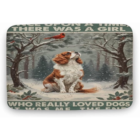 Cavalier King Charles Spaniel Dog Decor Spring Winter Soft Microfiber Bath Rug, Plush Velvet Absorbent Non-Slip Bathroom Mat, Machine Washable, 16 x 24 in