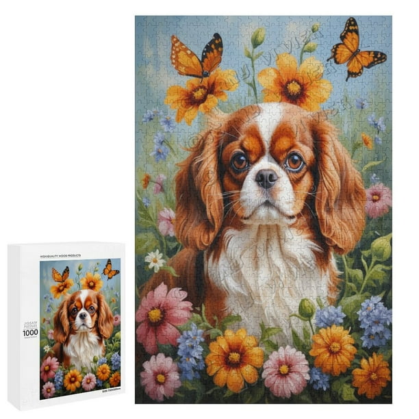 1000 Piece Wooden Jigsaw Puzzle - Cavalier King Charles Spaniel Picture For Adults & Teens