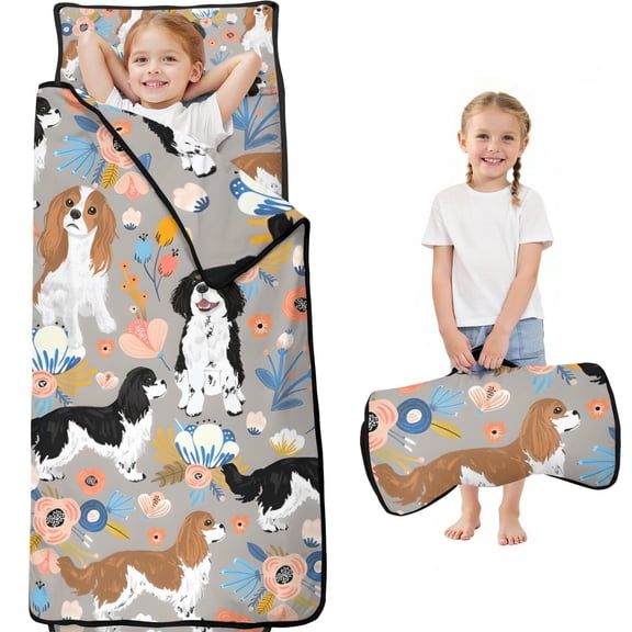 Cavalier King Charles Spaniel Dog and Flower Toddler Nap Mats for Kids Preschool,Sleeping Mat Bag or Kids,Toddler Sleeping Bag,Toddler Nap Mat or Daycare