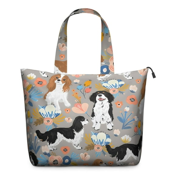 Cavalier King Charles Spaniel Dog and Flower Travel Tote Bags for Women Carry On,Large Weekender Bags for Women Travel,Multi Functional Duffle Bag for Work,Shopping,Sports