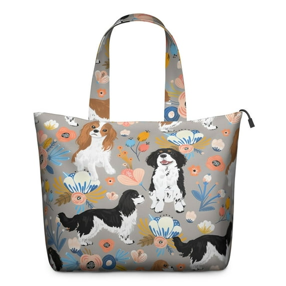 Cavalier King Charles Spaniel Dog and Flower Travel Tote Bags for Women Carry On,Large Weekender Bags for Women Travel,Multi Functional Duffle Bag for Work,Shopping,Sports