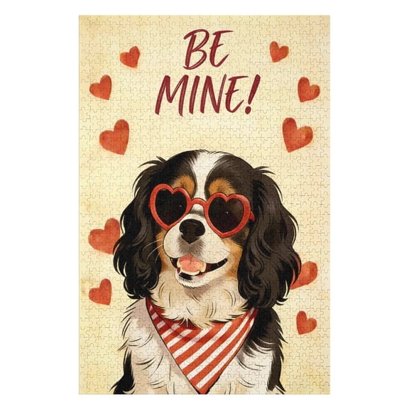 Cavalier King Charles Spaniel Dog Love Sunglasses Heart Valentine's Day 500 Piece Jigsaw Puzzle Sweet Artwork of a Cavalier King Charles Spaniel with Sunglasses and Heart