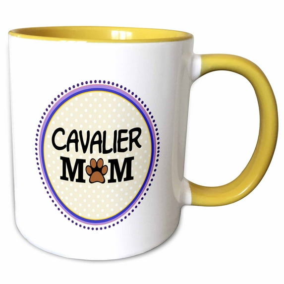 3drose, Cavalier King Charles Spaniel Dog Mom - Doggie Mama by Breed - Paw Print - Doggy Lover - Pet Owner, 11oz Two-tone Yellow Mug