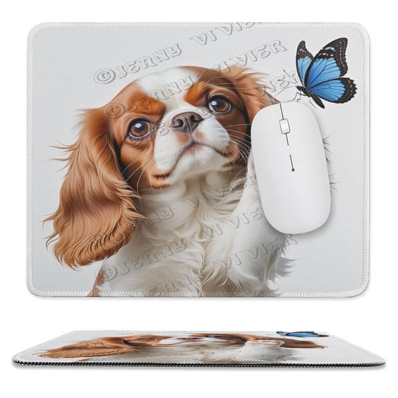 Cavalier King Charles Spaniel Dog Mouse Pad, Rectangle Personalized Computer Mouse Pads with Dog Design, Washable Mouse Mat, Gaming Office Home Non-Slip Rubber Base Mousepad 10"x12"