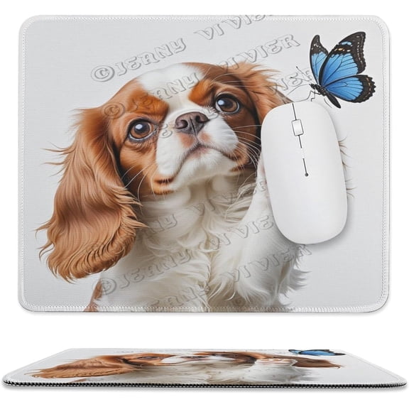 Cavalier King Charles Spaniel Dog Mouse Pad, Rectangle Personalized Computer Mouse Pads with Dog Design, Washable Mouse Mat, Gaming Office Home Non-Slip Rubber Base Mousepad 10"x12"