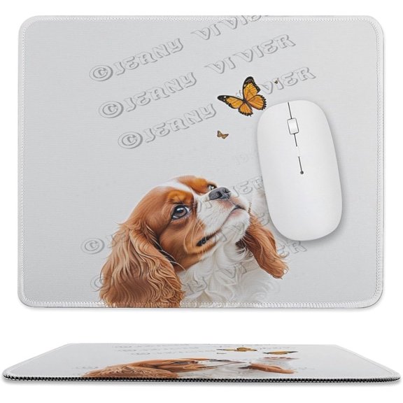 Cavalier King Charles Spaniel Dog Mouse Pad, Rectangle Personalized Computer Mouse Pads with Dog Design, Washable Mouse Mat, Office Home Non-Slip Rubber Base Mousepad 10"x12"