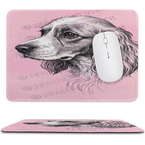 Cavalier King Charles Spaniel Dog Portrait Mouse Pad 8x10 in with Stitched Edge, Soft Cloth Surface Non-Slip Desk Mouse Pad, Charming Spaniel Puppy Portrait Illustration for Office Desk Accessories