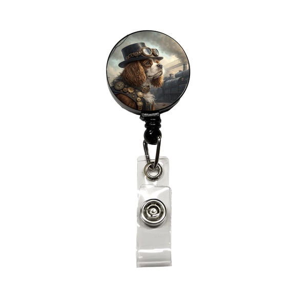 Cavalier King Charles Spaniel Dog Steampunk Retractable Reel ID Badge Key Card Name Tag Holder with Clip