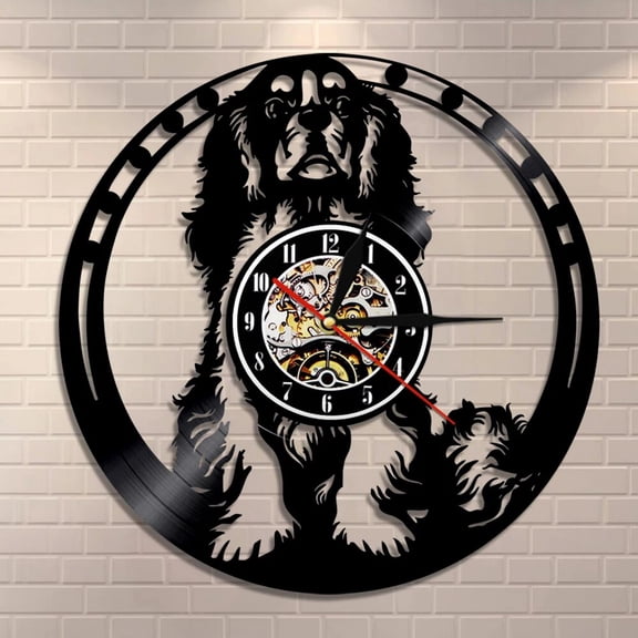 Cavalier King Charles Spaniel Dog Vinyl Wall Clock,Vinyl Record Clock Wall Art Black Handmade Art Home Unique Gift idea