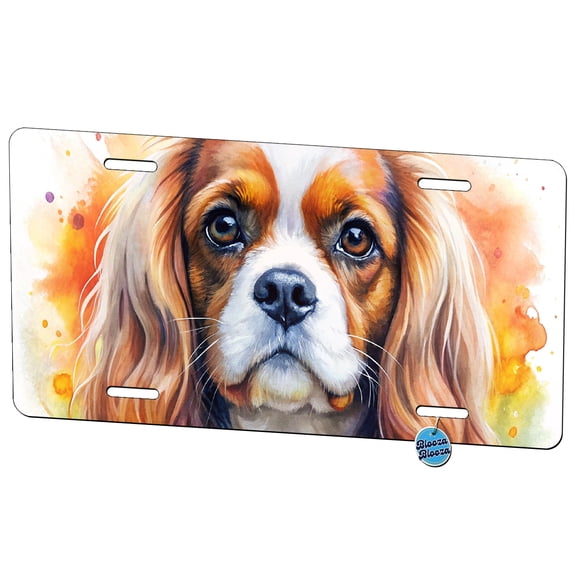 Cavalier King Charles Spaniel Dog Watercolor Style Metal Novelty License Plate