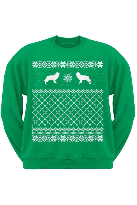 Cavalier King Charles Spaniel Green Adult Ugly Christmas Sweater Crew Neck Sweatshirt