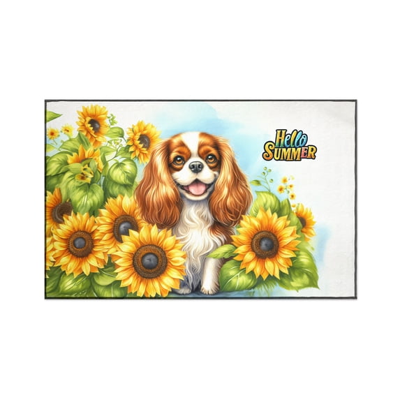 Cavalier King Charles Spaniel Hello Summer Sunshine Sunflowers Spring retro vintage Indoor Rug Dog Lover Gifts Carpet Living Bed Room Sofa Home Decor - 00008