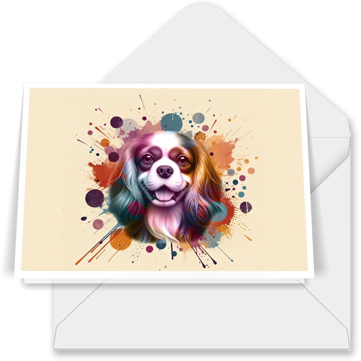 Cavalier King Charles Spaniel Portrait Watercolor Vintage Retro Styles