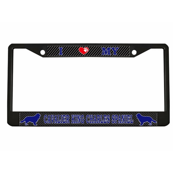 Cavalier King Charles Spaniel Style Dog Metal License Plate Frame Personalized/Car Accessories Car Tag Holder Cover Carbon (Black/Carbon/Purple)