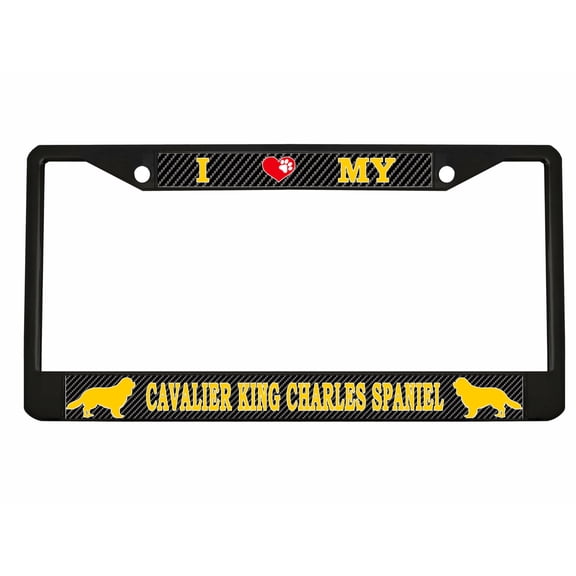 Cavalier King Charles Spaniel Style Dog Metal License Plate Frame Personalized/Car Accessories Car Tag Holder Cover Carbon (Black/Carbon/Yellow)
