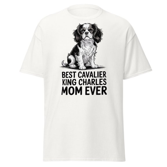 Cavalier King Charles Spaniel T Shirt, Best Dog Mom Ever Tee (White, 5XL)