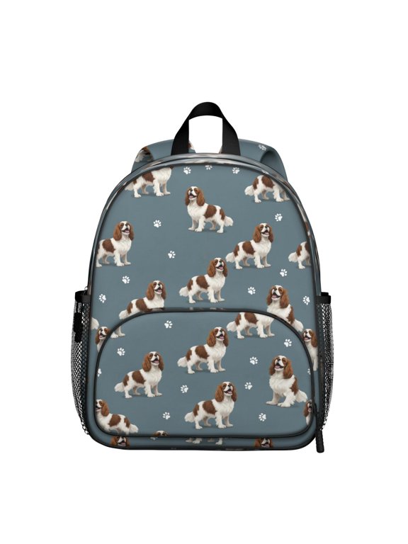 Cavalier King Charles Spaniel and Dog Paw Backpack for School, Cute School Bag with Adjustable Shoulder Straps and Padded Back, 13.8"x11.4"x6"