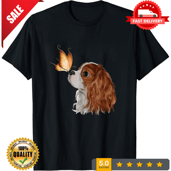 Cavalier King Charles Spaniel with Butterfly T-Shirt Dog Breed Lover ...