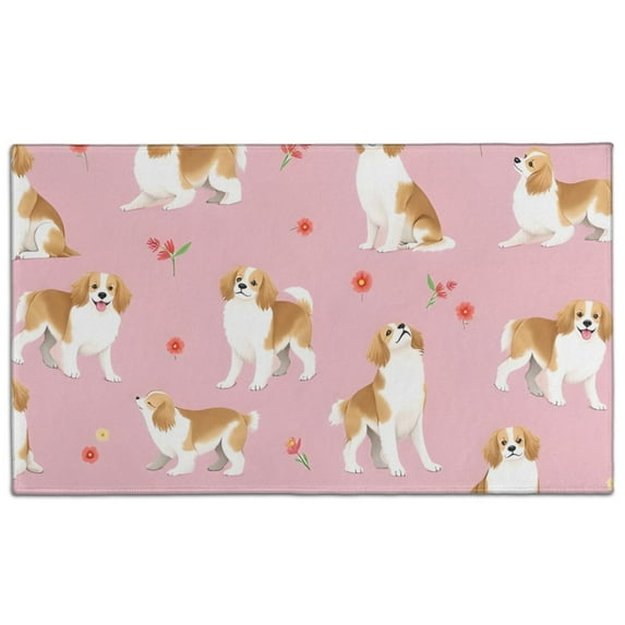 Cavalier King Charles Spaniels and Flowers Door Rugs,Washable Non Slip Door Mats Indoor,Decorative Door Mats,Entry Mat Indoor for Entrance,Bedroom,Kitchen,Bathroom,17"x30"