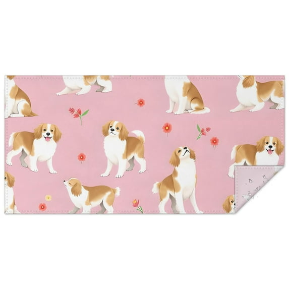 Cavalier King Charles Spaniels and Flowers Rectangle Tablecloth 60"x120",Waterproof Polyester Rectangle Table Cloth, Wipeable Spillproof Polyester Tablecloth for Dining, Camping, Indoor and Outdoor