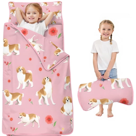 Cavalier King Charles Spaniels and Flowers Toddler Nap Mats for Kids Preschool,Sleeping Mat Bag or Kids,Toddler Sleeping Bag,Toddler Nap Mat or Daycare