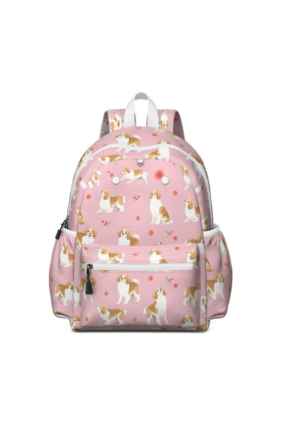 Cavalier King Charles Spaniels and Flowers Backpack for School,Cute School Bag,Schoolbag with Adjustable Shoulder Straps & Padded Back,13.4"x11"x4.7"