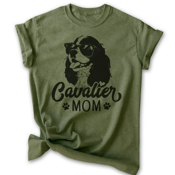 Cavalier Mom, Unisex Women's Shirt, Cavalier King Charles Spaniel, Cavalier Owner, Funny Dog Mom Gift, Heather Military Green, Large
