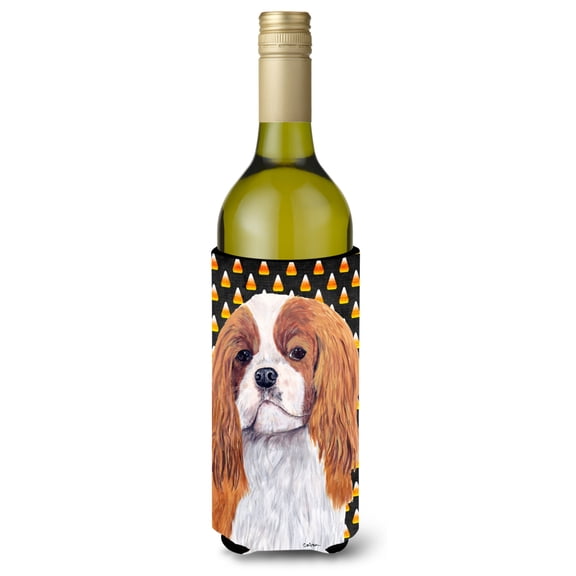 Cavalier Spaniel Blenheim Candy Corn Halloween Portrait Wine Bottle Hugger
