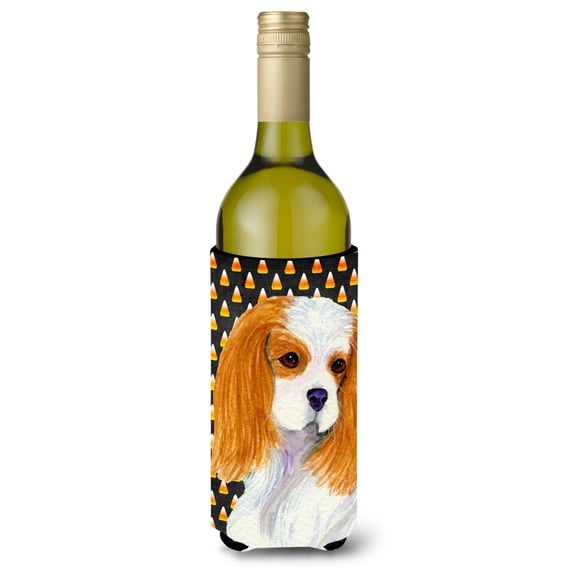 Cavalier Spaniel Candy Corn Halloween Portrait Wine Bottle Hugger