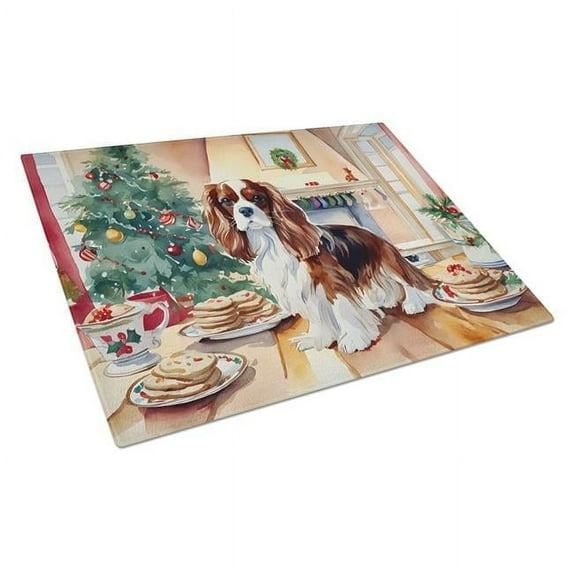 Cavalier Spaniel Christmas Cookies Glass Cutting Board 12 in x 15 in