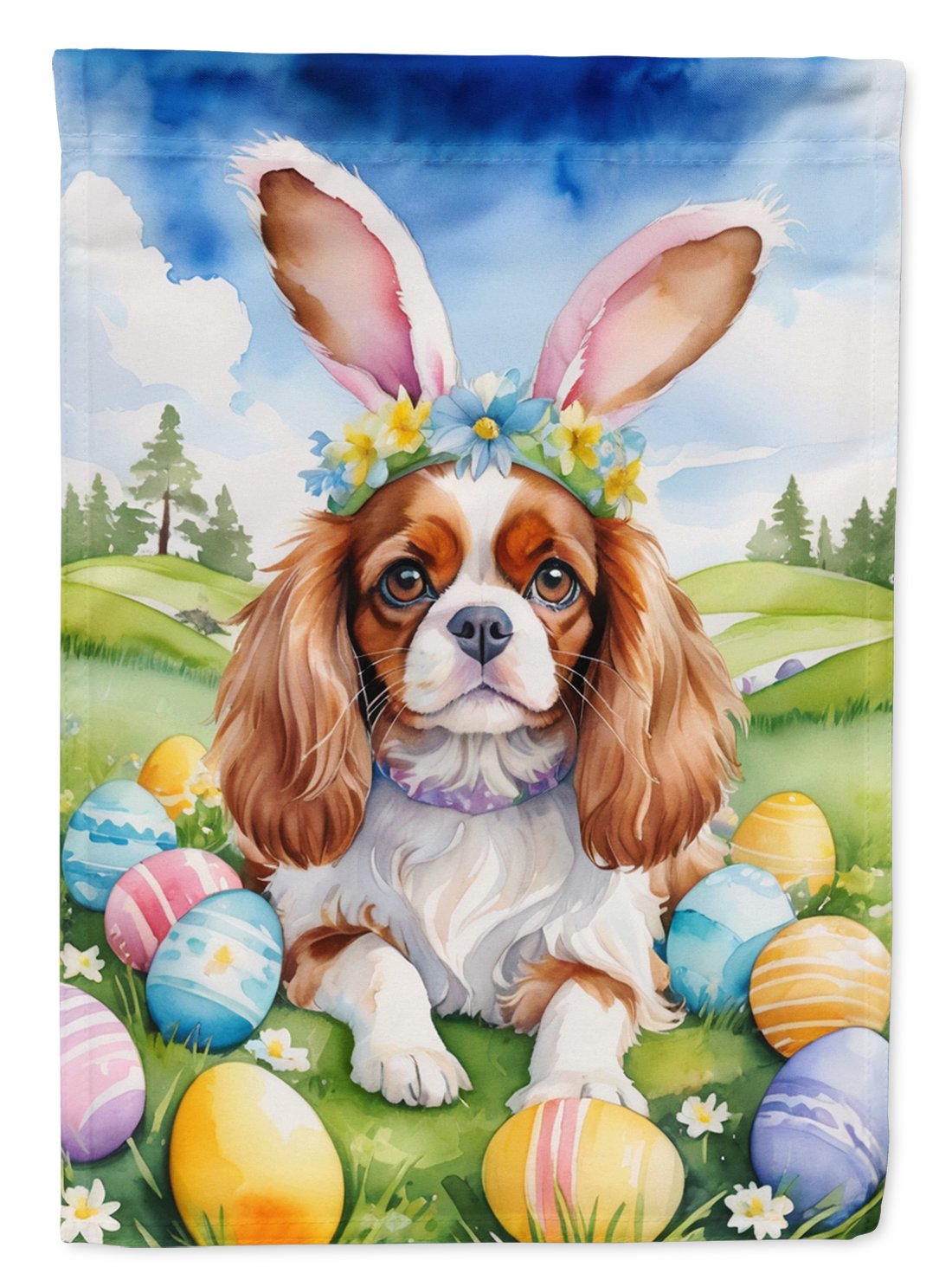 Cavalier Spaniel Easter Egg Hunt Garden Flag 11.25 in x 15.5 in