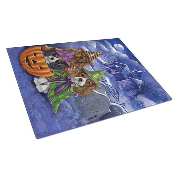 Cavalier Spaniel Halloween House Glass Cutting Board - Large