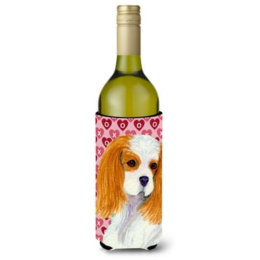 Cavalier Spaniel Hearts Love and Valentines Day Portrait Wine Bottle Hugger