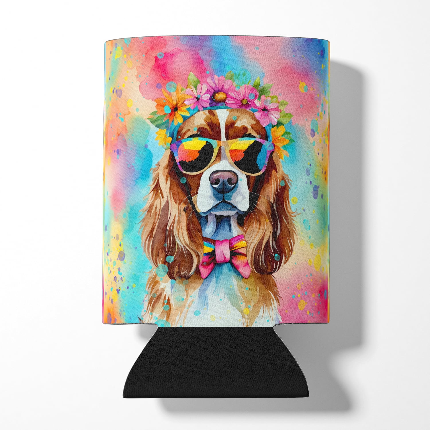 Cavalier Spaniel Hippie Dawg Can or Bottle Hugger 3 in x 5 in