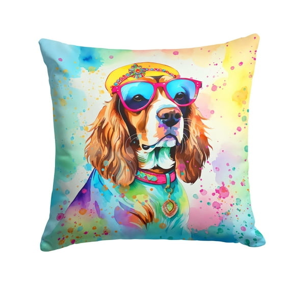 Cavalier Spaniel Hippie Dawg Fabric Decorative Pillow 14 in x 14 in